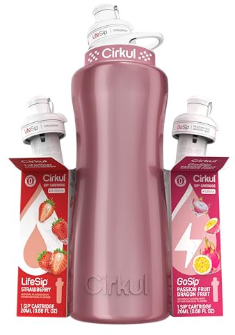 Cirkul 907.2 g Rose Gold Stainless Steel Water Bottle Starter Kit with Rose Gold Lid and 2 Flavor Cartridges (Strawberry & Passion Fruit Dragon Fruit)