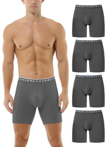 HOEREV Pack of 4, Biancheria Intima a Gamba Lunga da Uomo Boxer Comodi e Traspiranti,Grigio Scuro,M