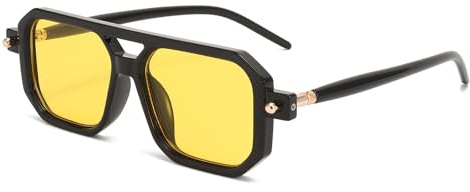 YAMEIZE Retro 70s Doble Puente Rectángulo - Gafas de Sol para Mujer Hombre Piloto Clásicas Cuadradas Vintage Gafas de Conducir Outdoor