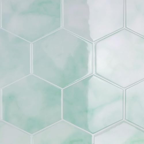 CRE8TIVE 16 Stücke Grün Klebefliesen Küche Fliesenaufkleber Bad Wasserfest Sechseck Marmor Wandfliesen Selbstklebend Küchenrückwand Selbstklebend Fliesenfolie Waschküche Duschrückwand 30.5cm x 30.5cm
