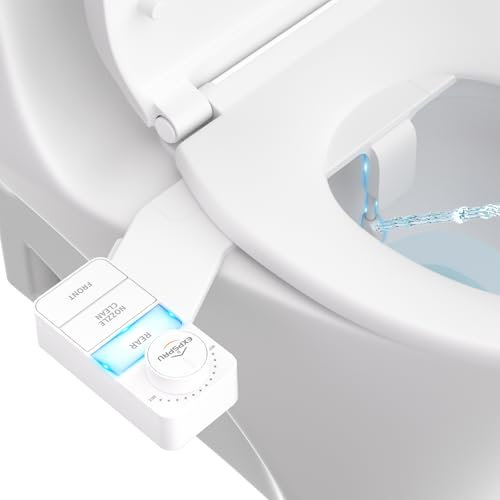 Expspru Ultra-Slim Cold Water Bidet Attachment with Adjustable Pressure Controls,Non-Electric Dual Nozzle(Frontal & Rear Wash) Toilet Seat Attachment for Toilet UK,White