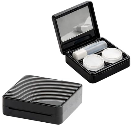 Contact Lens Travel Case, Built-In Mirror, 2 Lens Wells, Bottle, Black