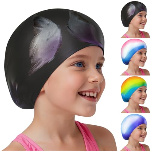 AMFUN Junior Bonnet de Natation en Silicone Unisexe, Bonnet de Bain Enfant, Bonnet de Bain Souple et Résistant