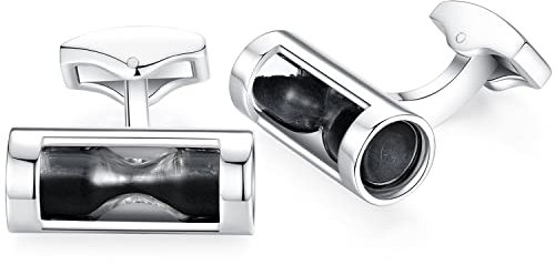 Honey Bear Herren Timer Gläser Trichter Sanduhr Manschettenknöpfe Cufflinks Edelstahl Manschettenknopf, Silber (Schwarz)