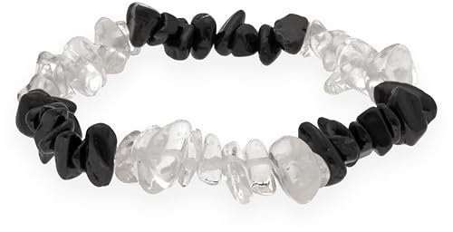 Lebensquelle Plus Bergkristall + schwarzer Turmalin Splitterarmband | Schutzarmband | Hochwertiges Edelstein Armband