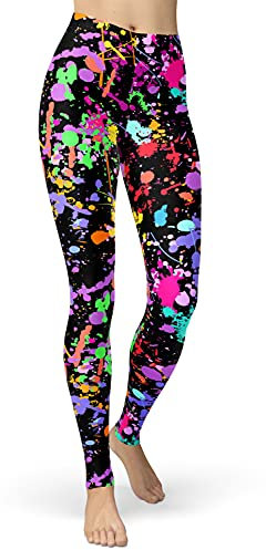 sissycos 80er Leggings Damen Bunt Print Leggings Oil Painting Graffiti Yoga Strumpfhosen Sporthose Leggins Lang L Schwarze Graffiti