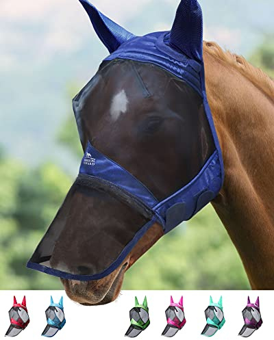 Harrison Howard CareMaster Pro Luminous Horse Fly Mask Lång näsa med öron UV Skydd för hästnavy (M; COB)
