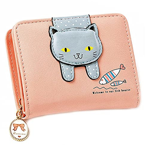 Geldbeutel Mädchen,Katzen Portemonnaie,Kinder Portemonnaie Mädchen (Rosa) | Brieftasche teenager mädchen,Mehrere Fächer,Ledermaterial Mit Reißverschlus,Dekorative Kleine Geldbörse,Geschenke Für Mädchen