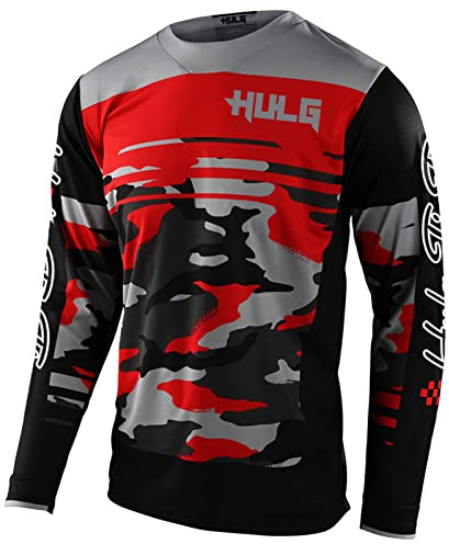 Men's Cycling Jersey MTB Tops,Motocross Shirt Long Sleeve MX MTB Mountain Bike Lightweight Materials, Breathable Material (Red,5XL)