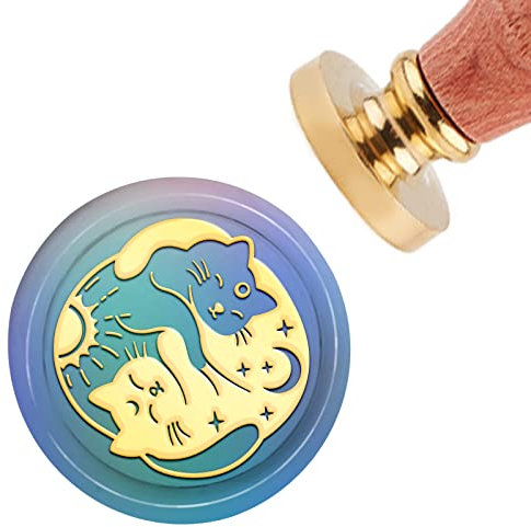 craspire Wachssiegelstempel Katzen Siegellackstempel 30 mm Abnehmbarer Messingkopf Siegelstempel Mit Holzgriff