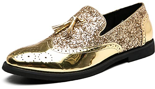 Zaylee Mocassins pour homme Chaussures d'affaires à enfiler pour homme Brogues Chaussures de mariage en cuir Doré EU46