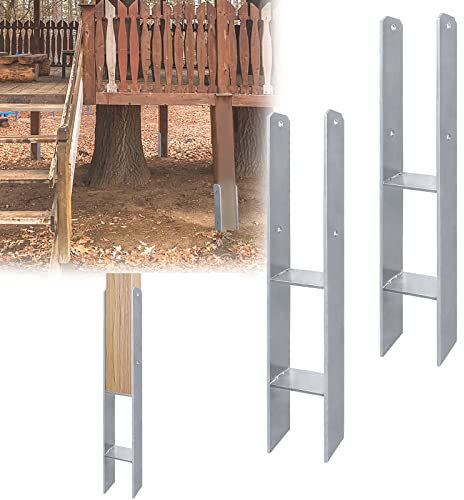 JOIEYOU H Ancla para postes, 4 anclajes galvanizados en caliente, diseño de anclaje de suelo para postes, zapato en H, grosor del material: 5 mm (121 x 600 mm)