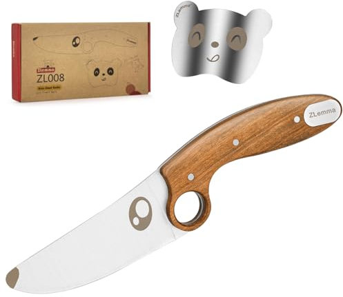 ZLemma Set di coltelli per bambini con anello di apprendimento, protezione delle dita, punta arrotondata, set di 2 pezzi con lama in acciaio inox e manico in palissandro
