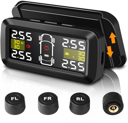 Vtopek TPMS Reifendruckkontrollsystem 3,5-Zoll Solar Reifendruckkontrollsystem mit 4/2-Rad-Modi 0,01 Bar Hochpräzise Abnehmbare Wireless TPMS Echtzeiterkennung Reifendrucksensoren Auto für Van SUV