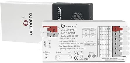 ZigBee 3.0 Pro+ Smart LED Controller 5 in 1, 2.4GHz WiFi PWM LED Controller 20A Max DC12-24V Compatible with Alexa Google Home Smart Life Tuya Smart APP Control For Dimmer CCT RGB RGBW RGBCCT LED