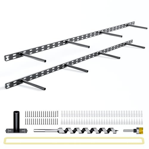 2pcs Floating Shelf Bracket Heavy Duty,Decorative Floating Shelf Hardware Hidden Black Metal Fireplace Mantel Brackets (43X8X1.0 with Tools)