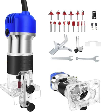 Fresatrice Verticale 6,35 mm(1/4 di pollice) 4000-27000 G/min, Corpo Isolante Rifilatrice Elettrica 800W Scanalatura Facile Professionale Utensili Legno - 6 Regolazione della Velocità