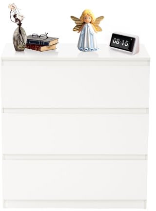 ZZINOKE Commode, Armoire, avec 3 tiroirs, Largeur 70 cm, Meuble de Rangement Chambre, adapté pour Salon, Chambre, Chambre d'enfant, Bureau, Blanc, 70cm×40cm×75cm