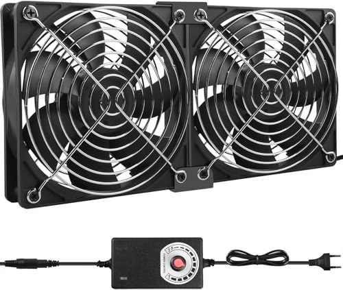 2 x 120mm Gehäuselüfter, 12V PC Lüfter mit Geschwindigkeitskontrolle, AC 100-240V Ventilator Dual Kugellager, Axiallüfter, Lüfter Leise für PC Laptop, TV, Radio, Router, Chassis Cabinet Server