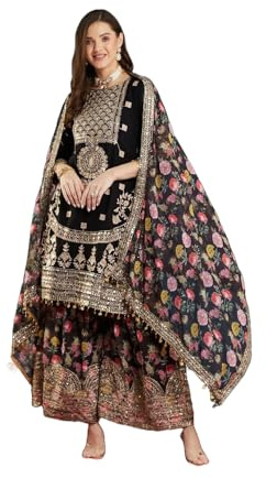 Ensemble kurta brodé indo-pakistanais pour femmes - Costume de mariage, fête, style sharara palazzo - Salwar kameez pour femmes, XX-Large