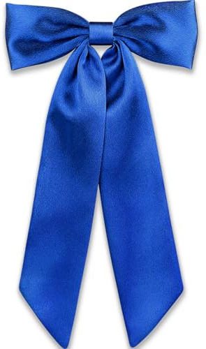 WantGor Long Tail Bow Hair Clips, Hair Ribbon Bows Satin Bowknot Clip | Large Hair Barrettes Cute Ponytail Holder Hair Accessories for Women Daily Party Wedding Prom (Blue)