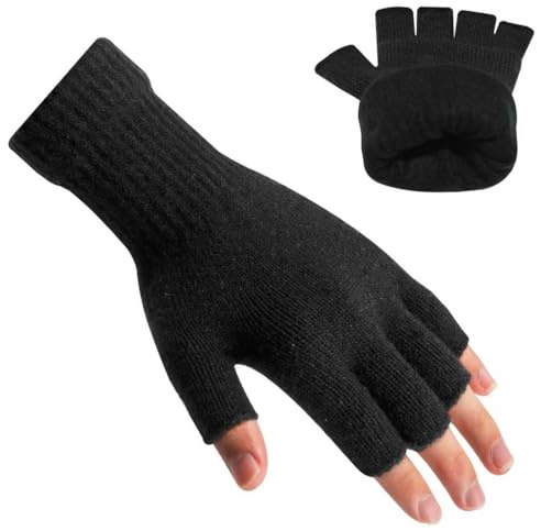 Rahhint Gants Hiver Alpaga Laine Sans Doigts Double épaisseur - Gants Chauds pour la saisie informatique, le travail, bureau et les loisirs