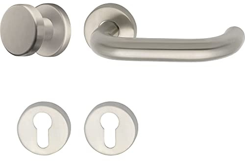 GRUNDMANN 102851 1754/D70M FH Interchangeable Fitting on Rosette PZ for Fire Doors ÖNORM Door Fitting VK 8.5, Stainless Steel, Silver
