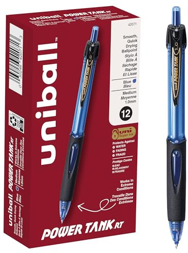 uni-ball Power Tank Druckkugelschreiber, mittlere Spitze, 1,0 mm, Blau, 12 Stück