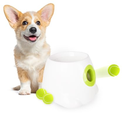 ALL FOR PAWS Automatic Dog Ball Launcher, USB Rechargeable Dog Tennis Ball Thrower, Fetch Toy for Small & Medium Dogs, Includes 3pcs 2 Tennis Balls, Mini Ball Throwing Machine for Puppies