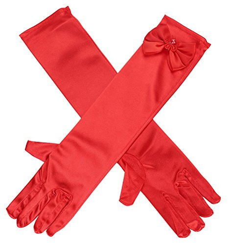 IBLUELOVER Gants Satin Longs Fille Gants de Mariage Mitaines Exquis Gant Enfant Bowknot Mignon Accessoires Robe Pour Soirée Partie Performance Cérémonie Wedding Cadeau de Noël Halloween