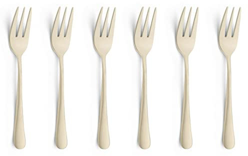 Amefa Austin - Set di 6 forchette da Dolci, in Acciaio Inox, 6 Pezzi, con Finitura PVD, Champagne Satinato, 14,3 cm, antiruggine e Lavabile in lavastoviglie