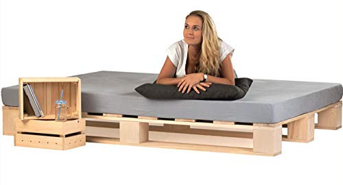 sunnypillow 220x200 cm Palettenbett aus Holz Holzbett Massivholzbett Bett aus Paletten Palettenmöbel Naturholz Fichte europalette 80 90 100 120 140 160 180 200 220 240 x 200 cm