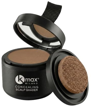 Kmax mini Scalp Shader polvere per capelli copre diradamento, calvizie e ricrescita, fondotinta per capelli effetto duraturo, mascara per capelli bianchi - Castano chiaro - Made in Italy