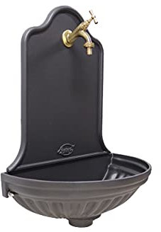 FONDERIA BONGIOVANNI Wandbrunnen, Modell Barcelona, für Haus, Garten, mit Wasserhahn aus Messing, Finish nach Wahl (brüniert)