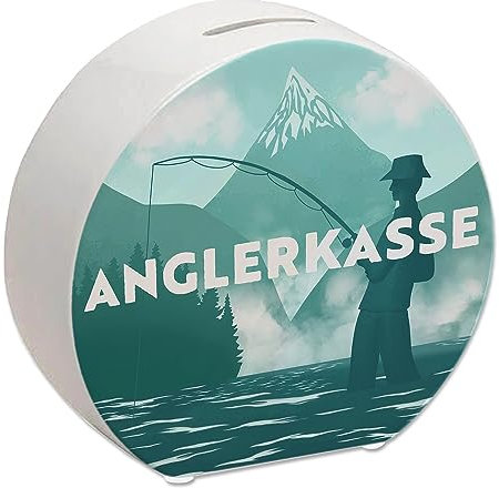 Anglerkasse Spardose mit Anglermotiv für Angler schöne Spardose aus Keramik für leidenschaftliche Fischer um auf neues Angelequipment zu sparen