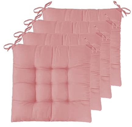 GREATOOL 4 X Cojines para Sillas de Exterior e Interior Reversibles 40 x 40 x 5cm, Cojines de Silla Asiento Tumbonas Patio Terraza Exterior Acolchado Almohadilla (Pack 4, Rosa)