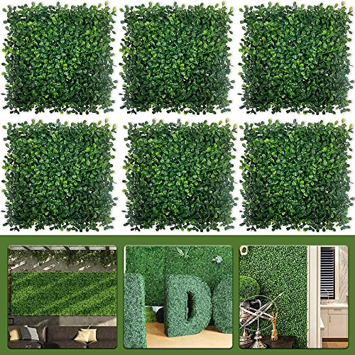 KASZOO Graswand, 25,4 x 25,4 cm, künstliche Buchsbaumhecke, Wandpaneele, Sichtschutz, Buchsbaum für Außen, Innenbereich, Garten, Zaun, Hinterhof, Grünwände, 12 Stück