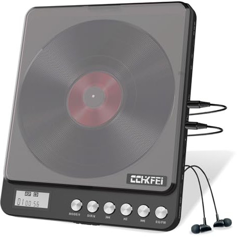 Reproductor de CD Portátil con Bluetooth, 2000mAh Recargable Reproductor de CD con FM Transmisor, Orificios Dobles de 3,5 Mm para Auriculares, Walkman de CD para Coche Familia Ancianos Niños