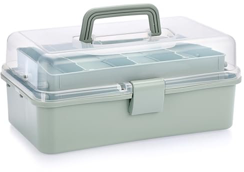 IGNPION 3 Layer Craft Stackable Storage Box 7-compartment Mulit Purpose Dividers Storage Container for Storing&Organising Toys, Arts Crafts, Stationery, Sewing, Fishing Tackle, Haze Blue