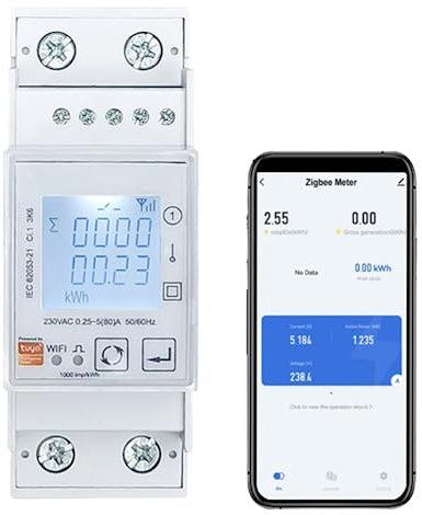 Smart Stromzähler Energiezähler KWh Zähler Energiemessgerät Zigbee Stromzähler Stromverbrauch Messgerät, Einspeisezähler Solar Balkonkraftwerk, 35mm DIN-Schiene, 240V 80A, Arbeite mit Tuya Smart Life