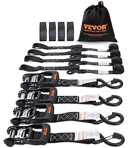 VEVOR Sangle à Cliquet Lot de 4 Sangles d'Arrimage Résistance à la Rupture Maximale 2362 kg 0,04x2,4 m pour Sécuriser Cargaisons, Appareils Électroménagers, Équipement de Jardin, Motos, Déménagement