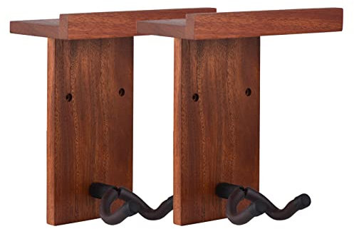 COMETX Gitarrenwandhalterung, 2 Stück, multifunktional, Wand-Gitarren-Aufhänger, DIY-Set, Mahagoni-Holz, Wandmontage, Regal, Plektrumhalter, Schraube fixiert für akustische klassische E-Gitarren,