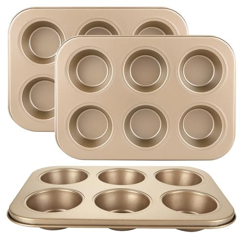 LDXDRU 3 Pack 6 Cup Yorkshire Pudding Tray, 26 x 18cm Carbon Steel Muffin Tray, Non Stick Cupcake Tray Muffin Moulds Muffin Tin Baking Tray for Baking Pastries Bun Cupcakes Pies