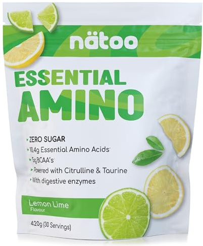 Nätoo Essential Amino Lemon Lime - Aminoacidi Essenziali in Polvere con BCAA, Vitamina C, B6, B12, Glutammina, Bromelina, Taurina, Citrullina - Prestazioni, Recupero al Top - Eaa Senza Zucchero