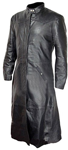 Gabardina de cuero negro para hombre, abrigo largo gótico Steampunk Matrix hecho a mano, Negro, L