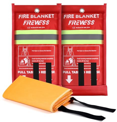 FIREWESS Coperta antincendio di emergenza, 100 * 100 cm protezione ignifuga, coperta ignifuga per casa, campeggio, auto, ufficio, grill, sicurezza di sopravvivenza in magazzino (silicone, 2 pezzi)