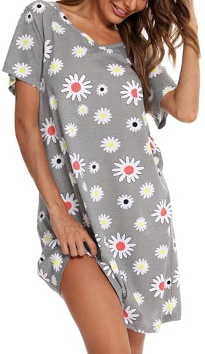 MIA LUCCE Camisones de Mujer Verano Algodon Camisón Mujer Verano Suave Estampado Vestidos de Casa Señora S-XXXL