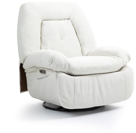 ALEAVIC Relaxsessel Elektrisch Massagesessel,Heizung Vibration Massage Sessel Drehbar, mit TYP C & USB-Anschlüsse,1 Seitentaschen, Liegen TV Sessel Wohnzimmer (Weiß)