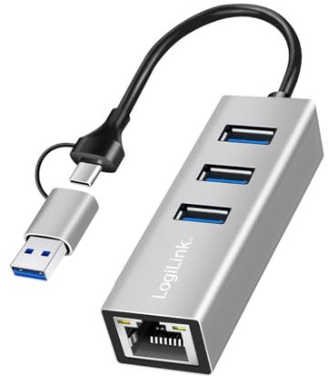 LogiLink UA0440 - USB-C 3.2 Gen 1 Hub zu 5G Ethernet RJ45 Adapter mit zusätzlich 3X USB-A