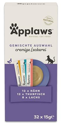Applaws snack cremoso lickable senza cereali 100 % naturale per gatti e gattini, multipack assortito, 32 × 15 g bustine